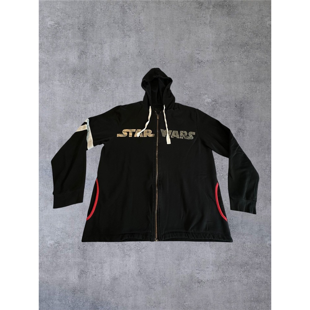 Disney Parks Star Wars Hoodie Women 1X Black Zip Up Metallic Logo Pocket-READ
